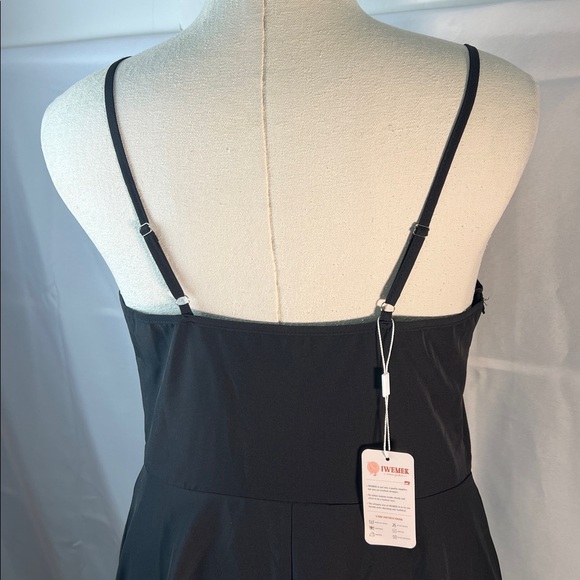 New Black Cami Mini Dress Spaghetti Straps Chick Minimalist Y2K Staple Goth L - Picture 3 of 13